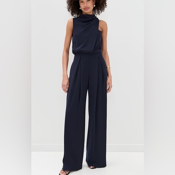 NWT PRETTYGARDEN Elegant Navy Sleeveless Long Jumpsuit, Ribbed Knit, Mock Neck - Picture 11 of 15
